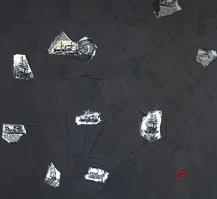 the trip (textile, acrylic on canvas 60cmx60cm)