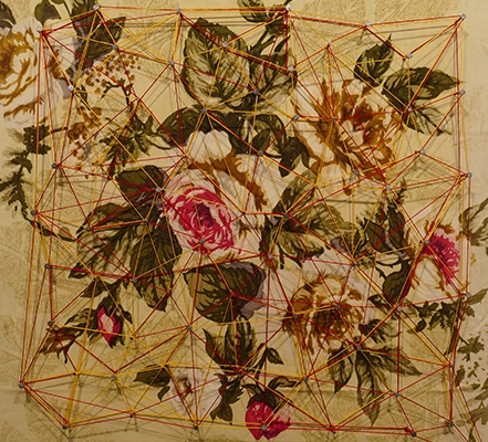 vintage dream (textile, nails on wood 50cmx50cm)