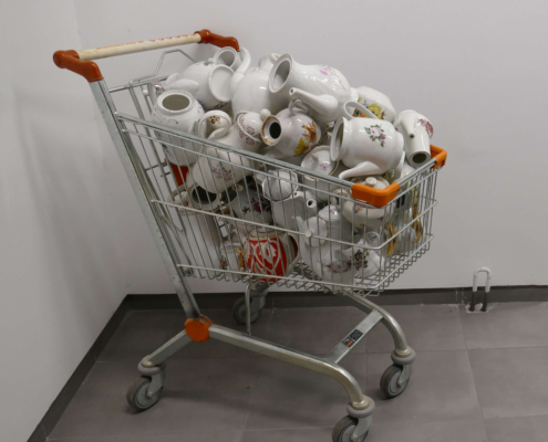 Tea at the era of COVID 19 (super market cart and teapots)